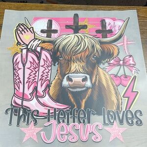 This Heifer Loves Jesus Graphic Tee Design - Pink & Brown